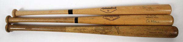 DETROIT TIGERS AUTOGRAPHED BASEBALL BATS, 3 PCS: VINTAGE DETROIT TIGERS AUTOGRAPHED BASEBALL BATS, NEWHOUSER, KALINE, UNSIGNED KELL, 3 PCS.: includes one vintage Hal Newhouser autographed Adirondack baseball bat, "Hal Newhouser H.O.F. '92", signed i