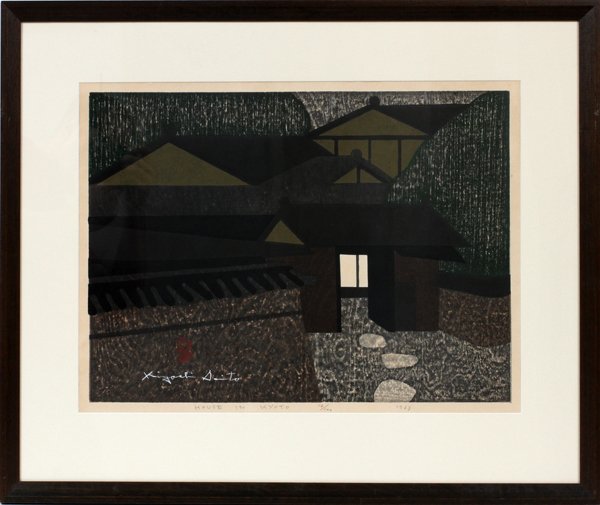 KIYOSHI SAITO COLOR WOODBLOCK, 1963, "HOUSE": KIYOSHI SAITO (JAPANESE 1907-1997), COLOR WOODBLOCK, 1963, 15" X 21", "HOUSE IN KYOTO":15" x 20 3/4"