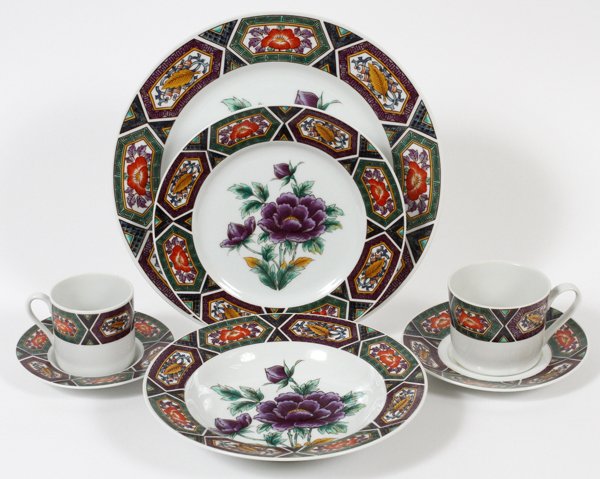 GEORGES BRIARD DINNER SERVICE. 57 PCS: GEORGES BRIARD DINNER SERVICE. 57 PCS:8 Tea Cups and 8 Saucers. Saucer--DIA:5'', Cup Height--2.5'', 9 Coffee cups 8 Saucers Coffee Cups-- H:2.75'' Saucers-- DIA:6'', 8 Small Plates--DIA:8'', 8 Large P