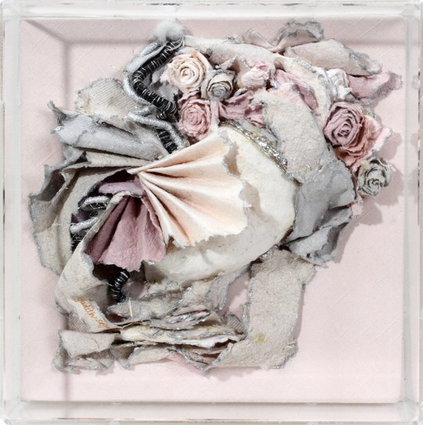 CONTEMPORARY MIXED MEDIA WALL SCULPTURE, SIGNED: CONTEMPORARY MIXED MEDIA WALL SCULPTURE, SIGNED, IN A LUCITE SHADOW BOX FRAME:Signed "Judith Segall-Croudo" (see additional photo).