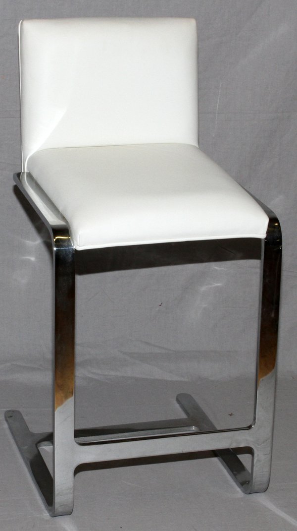 GORDON INTERNATIONAL LEATHER & STEEL BAR STOOL: GORDON INTERNATIONAL WHITE LEATHER & STEEL BAR STOOL: