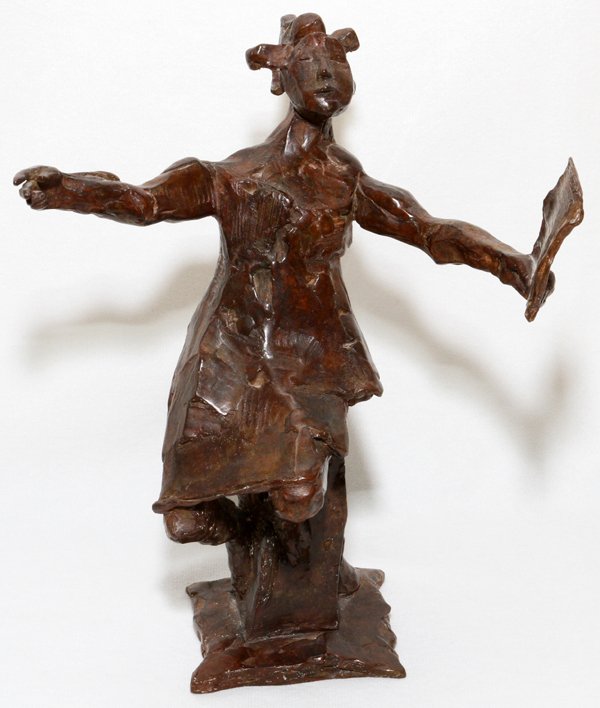 DAVID ARONSON 1923- BRONZE SCULPTURE #39/250: DAVID ARONSON (1923-), BRONZE SCULPTURE, #39/250, H 10", 'THE CHOIR DIRECTOR':Signed and numbered 39/250 (see additional photo). David Aronson, Lithuanian/American, born 1923.