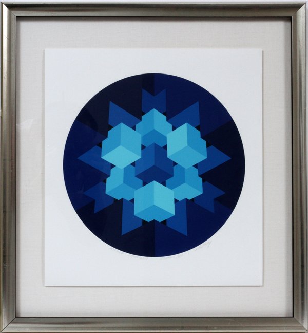 BRIAN HALSEY SILKSCREEN CETRIGON MP 3/7: BRIAN HALSEY, SILKSCREEN, "CETRIGON", MP 3/7, H 11" W 11":Pencil signed; framed. Ypsilanti, Mi artist.