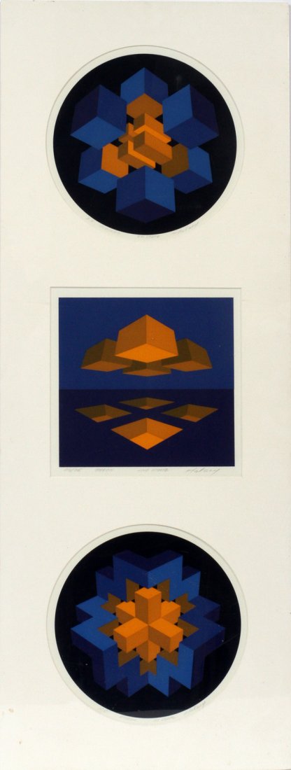 BRIAN HALSEY SERIGRAPHS MICROCOSMS SUITE OF 3: BRIAN HALSEY, SERIGRAPHS "MICROCOSMS", SUITE OF THREE:Pencil signed, rag matted. Images 9" x 9", 8.5" x 8.5", 9" x 9"