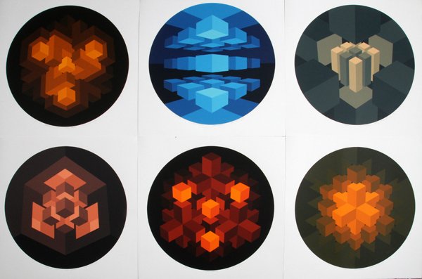 BRIAN HALSEY SERIGRAPHS MANDALS '79 #3/12, 6: BRIAN HALSEY, SERIGRAPHS "MANDALS", 1979, #3/12, SUITE OF SIX:3/12. Pencil signed, unframed.