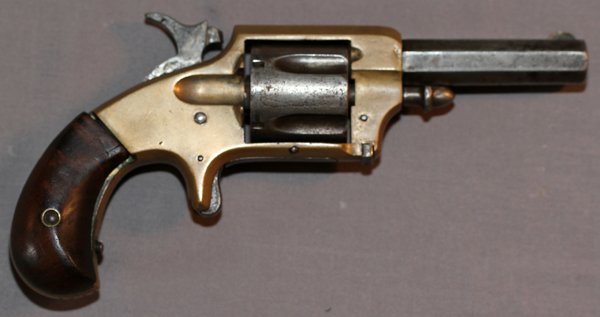 WHITNEYVILLE MODEL 1 1/2 REVOLVER: WHITNEYVILLE, MODEL 1 1/2, REVOLVER, L 3" BBL:.32 Cal. Rimfire, 3'' barrel length, brass frame, rosewood grips and spur trigger. Marked: "WHITNEYVILLE ARMORY / CT. USA" and "PAT. MAY 23, 1871" on top 