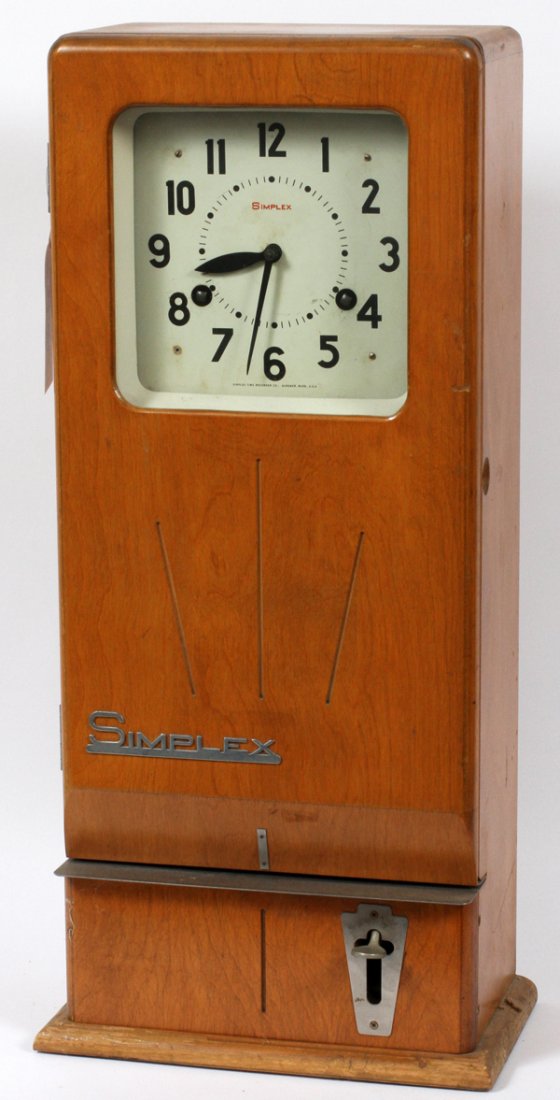SIMPLEX ART DECO TIME RECORDER CLOCK: SIMPLEX ART DECO TIME RECORDER CLOCK H 30" W 12" D 7":DuMouchelles does not guarantee working order or original parts for clocks and watches.