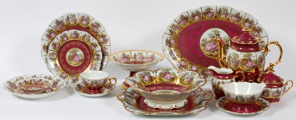 GERMAN R/KPM KRISTER PORCELAIN DINNER SET 94 PC: GERMAN, R/KPM, KRISTER, PORCELAIN DINNER SERVICE, 94 PCS.:Having a crown over "R" mark (possibly R/KPM Krister) and includes: 12 Dinner plates, 10"Dia., 24 dessert/salad plates, 8" Dia., 12 soup bowls