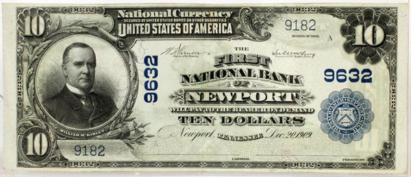 U.S. NATIONAL CURRENCY $10.NOTE 1909 #9632/9182 1: U.S. NATIONAL CURRENCY, $10.NOTE, 1909, #9632/9182 1:United States National Paper Currency Note, Serial # 9632 / 9182 - BLUE SEAL, Dec20, 1909 Series. - LARGE NOTE - $10.00 Ten DOLLAR National Note; "