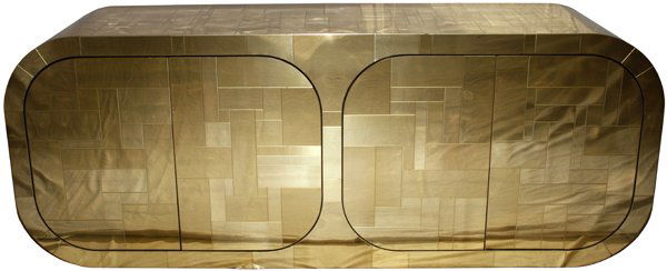 PAUL EVANS, CITYSCAPE BUFFET, SIGNED: PAUL EVANS (1931-1987), CITYSCAPE BUFFET, SIGNED, H 32", W 84", D 22":Two pairs of doors open to a single drawer above a shelf; signed lower right (see additional photo). Paul Evans, American, 1931-19