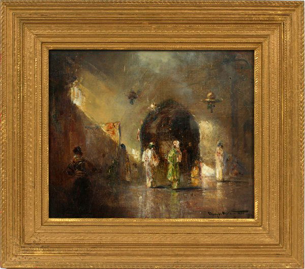 DOUGLAS ARTHUR TEED OIL, INTERIOR OF A MOSQUE: DOUGLAS ARTHUR TEED (AMERICAN 1863-1929), OIL ON CANVAS, 1922, H 13", W 17", INTERIOR OF A MOSQUE:Signed and dated lower right; gilt period frame; under glass.
