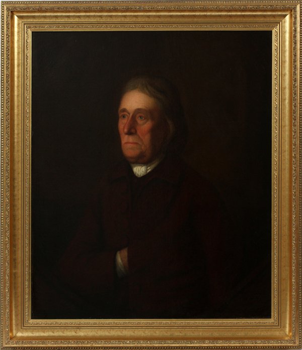 BEAUMONT OIL/C 1772, PORTRAIT OF JOHN HANSON: BEAUMONT, OIL ON CANVAS, 1772, H 30" W 25", PORTRAIT OF JOHN HANSON:Written on canvas lower right "John Hanson, A. Tab 80, Beaumont Pinx, March 1772". Framed.