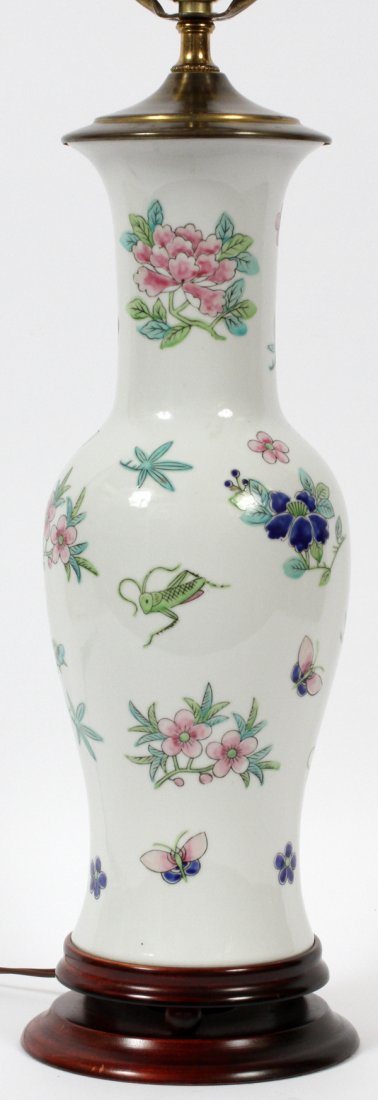 HEREND PORCELAIN TABLE LAMP: HEREND, PORCELAIN TABLE LAMP, H 29 1/2'':Base with flowers & insects.