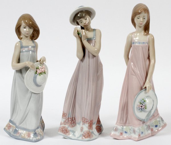 LLADRO PORCELAIN FIGURES'CATHY' 'CINDY' & 'SARA': LLADRO PORCELAIN FIGURES (3), 'CATHY', 'CINDY', & 'SARA', H 8":Including "Cathy", number 5643, H.7 5/8", "Cindy", number 5646, H.8", and "Sara", number 5647, H.8". Three items total.