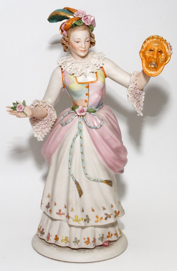 CYBIS BISQUE FIGURE #93: CYBIS BISQUE FIGURE, #93, H 15 1/4":Depicting standing female in masquerade attire. Signed and numbered at verso of base.