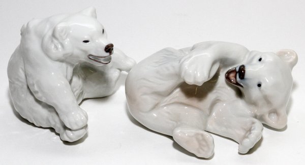 ROYAL COPENHAGEN PORCELAIN FIGURE POLAR BEAR CUB: ROYAL COPENHAGEN PORCELAIN FIGURES OF POLAR BEAR CUBS, 2 PIECES, H 3" L 4 3/4":Numbered at underside "246" and "072" respectively.