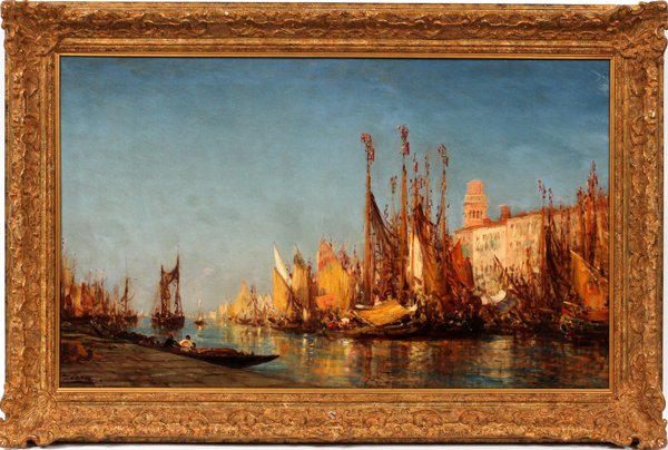 FELIX ZIEM OIL/CANVAS "TOPI FISHERMAN IN CHIOGG": FELIX FRANCOIS GEORGES PHILIBERT ZIEM OIL ON CANVAS H 20" L 32" "TOPI FISHERMAN IN CHIOGG":Signed lower left. Framed.