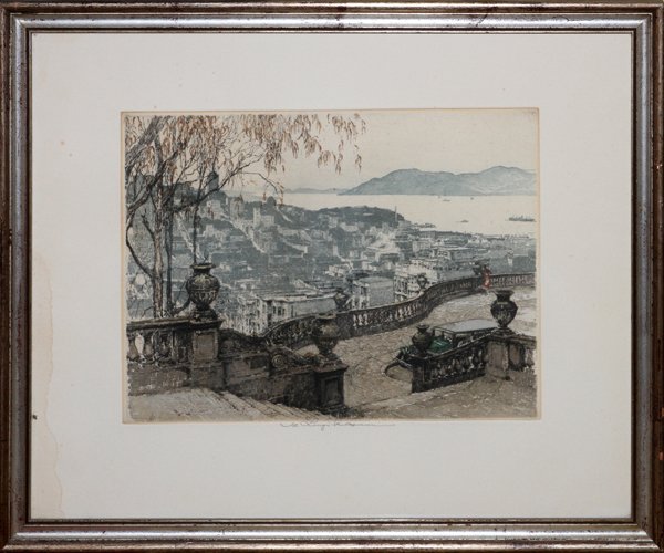 LUIGI KASIMIRETCHING & AQUATINT 'SAN FRANCISCO': LUIGI KASIMIR (1881-1962), ETCHING & AQUATINT, 10" X 13", 'SAN FRANCISCO':Pencil signed, under glass and framed. Luigi Kasimir, Austrian, 1881-1962.