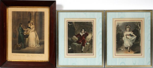 GEO H. PHILIPS COLOR LITHOGRAPH THREE: GEO H. PHILIPS, COLOR LITHOGRAPH, THREE:''Cries of London'', plate 3. ''Helio Gravure'', ''Sweet China Oranges Sweet Chain'' 14'' X 11''. Wood fame under glass. ''Master Lambton'' and "Miss. Murray'',