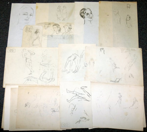 EDMUND QUINCYDRAWINGS PORTFOLIO, 28 PCS.: EDMUND QUINCY (AMERICAN, 1903-1997), DRAWINGS, PORTFOLIO OF APPROX. TWENTY EIGHT:Each is stamped with "Estate of Edmund Quincy 1903-1997"; of various subjects and sizes, approximately 5 1/2" x 4 1/4"