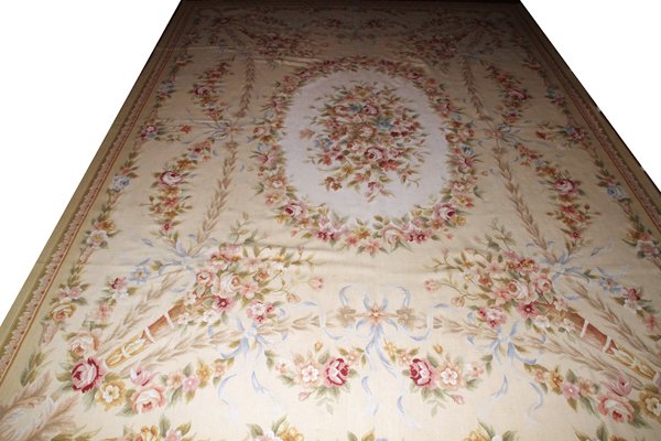 AUBUSSON STYLE RUG: AUBUSSON STYLE RUG, 12' 2" X 8' 10":Ivory ground.