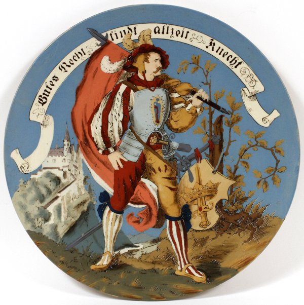 VILLEROY & BOCH METTLACH CHARGER #1384: VILLEROY & BOCH, METTLACH CHARGER, #1384, EARLY 20TH C., DIA 14", KNIGHT:Etched design of Land knight. Circa 1900. Dia 14.5".