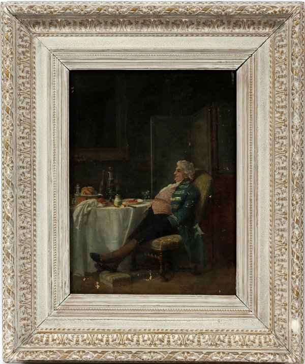 FERDINAND BARTH OIL, 1869, SEATED MAN IN STUDY: FERDINAND BARTH OIL ON CANVAS, 1869 H 21" W 16", SEATED MAN IN STUDY:Signed Ferdinand Barth, Munich. Signed lower left "Ferd. Barth., Munchen" or Munich.1869 - 1870. Framed.
