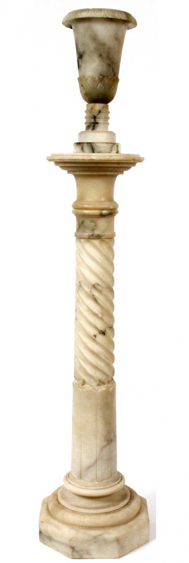 ALABASTER PEDESTAL AND LAMP 1900/1920'S: ALABASTER PEDESTAL AND LAMP 1900/1920'S PEDESTAL 43",LAMP14"