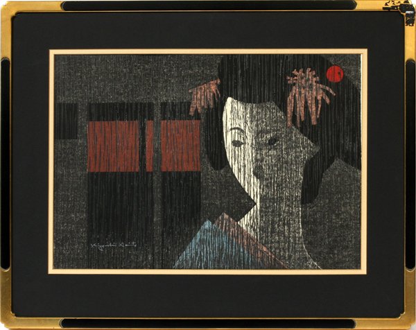 KIYOSHI SAITO COLOR WOODBLOCK PRINT: KIYOSHI SAITO [JAPANESE, 1907-1997], COLOR WOODBLOCK PRINT, H 14" W 21", FEMALE PORTRAIT:Kiyoshi Saito [Japanese, 1907-1997]. Signed lower left; framed,
