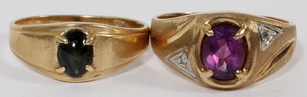 AMETHYST DIAMOND AND ONYX 10 & 14 KT GOLD RINGS: ROBERT BATEMAN (1930-), PRINT, 1978, 18" X 29", COUGARS IN SNOW