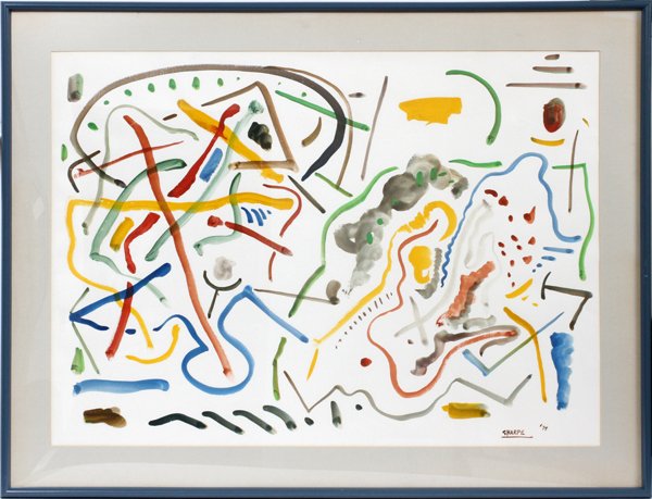 DAVID SHARPE WATERCOLOR: DAVID SHARPE, WATERCOLOR, 1974, H 28" W 40": Signed and dated lower right. Visible paper size: 25" x 40". FRAMED SIZE IS 36" X 48". Size is total paper size. Jw