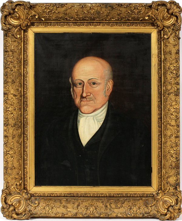 GERMAN OIL ON CANVAS, PORTRAIT OF A MAN: GERMAN OIL ON CANVAS, H 22", W 17", PORTRAIT OF A MAN:Not signed. Portrait of bald headed man. Size with 19th.c. frame is 30" x 25.5".