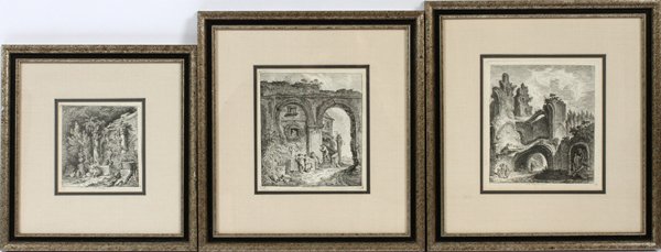 AFTER FRANZ EDMUND WEIROTTER ETCHINGS THREE: AFTER FRANZ EDMUND WEIROTTER ETCHINGS, THREE:Including Remains on Palatine Hill, depicting a large ruin with several figures on the path H 6.25". L 5.5";" Woman Seated at an Ancient Fountain", H 4.25"