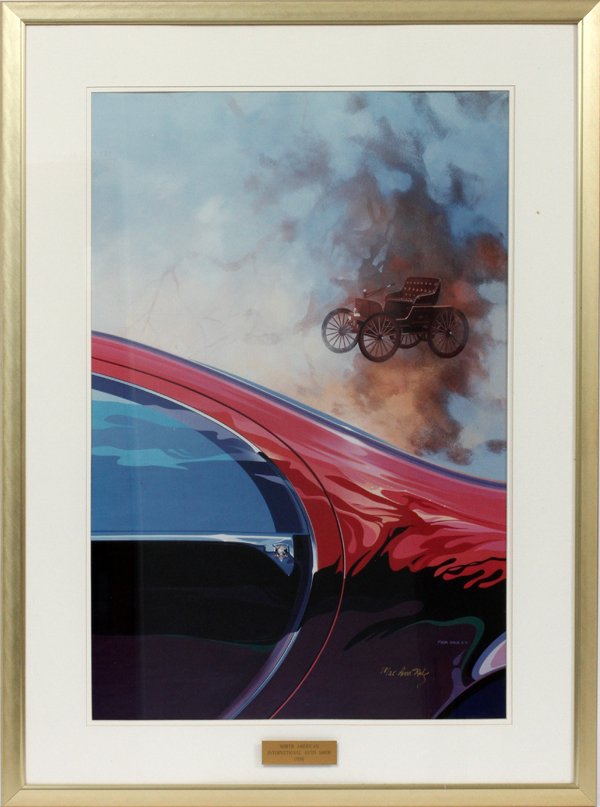 TOM HALE PRINT 1996, NAI AUTO SHOW: TOM HALE PRINT, 1996, FRAMED SIZE: H 38", W 27", NORTH AMERICAN INTERNATIONAL AUTO SHOW, #18/35: Frame Size; 38" High x 27 1/2" Wide.