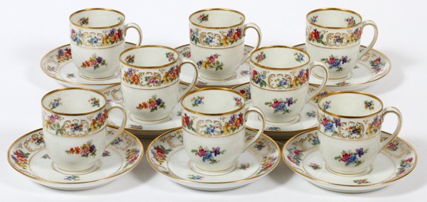 BAVARIAN TIRSCHENREUTH PORCELAIN DEMITASSE SET: BAVARIAN TIRSCHENREUTH, PORCELAIN DEMITASSE SET, 16 PCS.:8 cups, and 8 saucers.