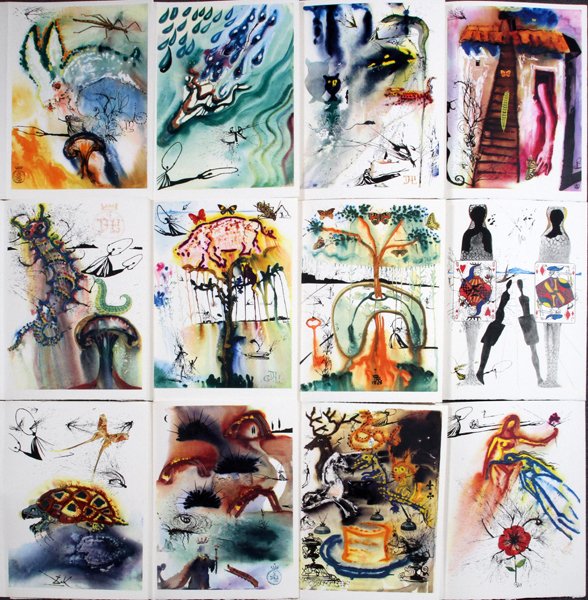 SALVADOR DALI 12 ILLUSTRATIONS W/ 1 ORIGINAL ETCHING: SALVADOR DALI (ES 1904-1989), 12 ILLUSTRATIONS & 1 ORIGINAL ETCHING, 1969, H 17", W 11":"Alice's Adventures in Wonderland" (Lewis Carroll); #265 out of 2500 on Mandeure paper published by Maecenas Pre