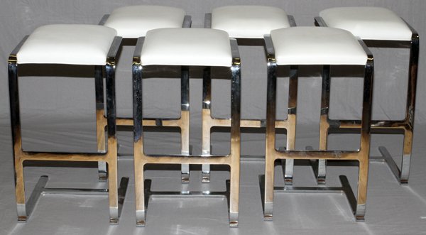 GORDON INT'L WHITE LEATHER/ STEEL BAR STOOLS (6): GORDON INT'L WHITE LEATHER/ STEEL BAR STOOLS (6)