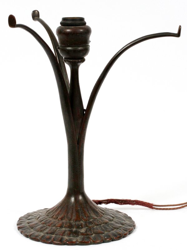 TIFFANY STUDIES NEW YORK LAMP BASE C1920: TIFFANY STUDIES NEW YORK LAMP BASE, C1920 H 12":Stamped Tiffany Studios, New York on underside of base. With no shade.