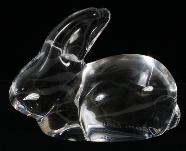 DAUM FRENCH CRYSTAL RABBIT: DAUM, FRENCH CRYSTAL RABBIT, H 2 1/2", L 3 1/2":Signed Daum France.