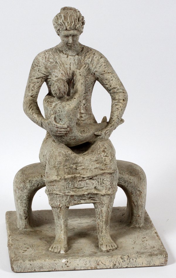 J. J. KAROLES PLASTER SCULPTURE: J. J. KAROLES, PLASTER SCULPTURE, H 16", MOTHER AND CHILD:W 10"; dated 1962.