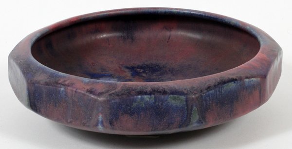 FULPER POTTERY BOWL: FULPER POTTERY BOWL, DIA 9 1/4":Glazed in two tones of purple; stamped vertical mark underneath (see additional photo).