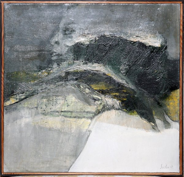 GIORGIO SCALCOTEMPERA & OIL ON CANVAS 1967: GIORGIO SCALCO (1929-), TEMPERA & OIL ON CANVAS, 1967, 18" X 18", 'RITRATTO DI PATTY':Depicting a woman in profile, signed lower right and dated '67, in a simple wood frame. Titled and signed on the s