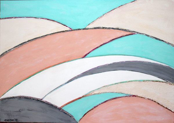 DAVID ARMSTRONG OIL ON CANVAS C. 1989: DAVID ARMSTRONG (AMERICAN), OIL ON CANVAS, C. 1989, 36" X 48", 'EARTH FOLDS':canvas collage on wood painting, 36" x 48"; includes appraisal signed by artist; unframed.