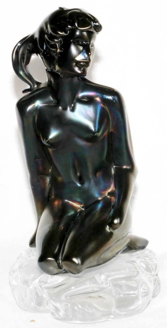 LOREDANO ROSINITALIAN GLASS SCULPTURE: LOREDANO ROSIN (1936-1991), ITALIAN GLASS SCULPTURE, H 16", 'LORELEI':A kneeling girl; signed "L. Rosin" (see additional photo).