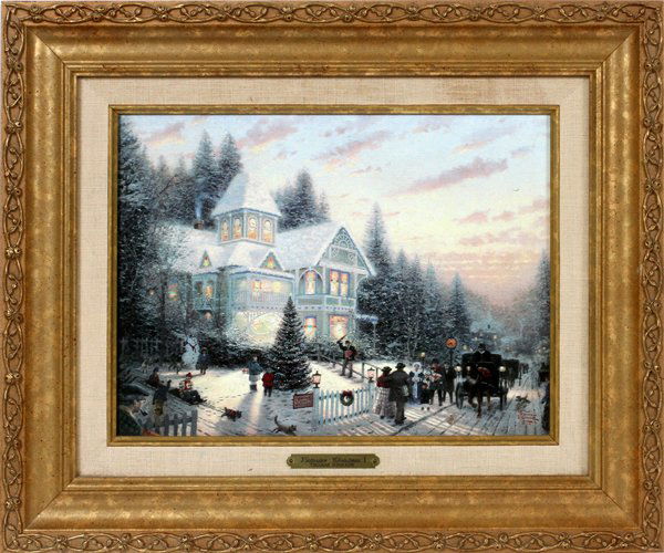 THOMAS KINKADE PRINT: THOMAS KINKADE, PRINT, 1997, H 8 1/2" X 11", 'VICTORIAN CHRISTMAS I':Matted and framed. Signed lower right.