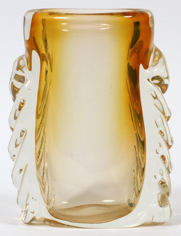 ANDRIES DIRK COPIERFOR LEERDAM GLASS VASE 1981: ANDRIES DIRK COPIER (1901-91), FOR LEERDAM 'UNICA' GLASS VASE, 1981, H 8 3/4":Andries Dirk Copier [Dutch, 1901-1991]. Signed at underside. Measuring H. 8 3/4" x 6 1/2".