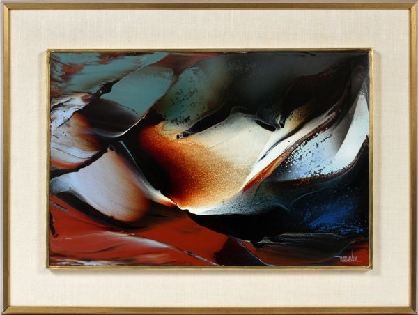 LEONARDO NIERMANOIL ON MASONITE: LEONARDO NIERMAN (MEXICAN B. 1932), OIL ON MASONITE, H 16", W 23", "LAVA":Signed lower right; titled on verso; purchased c. 1980; 15 3/4" x 23 1/2" masonite size; framed.