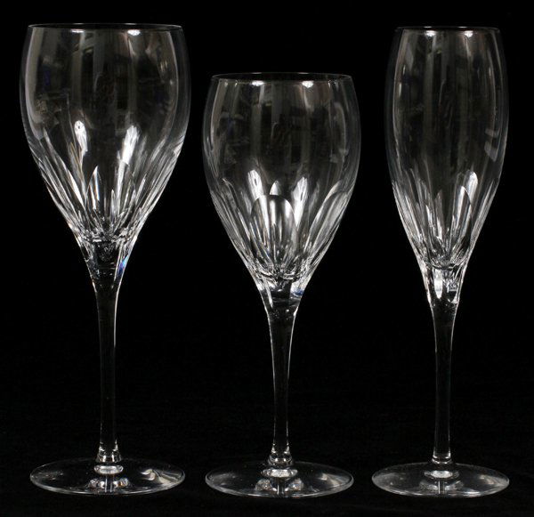 CHRISTOFLE 'ALIZES' CRYSTAL STEMWARE SET 36 PIECES: CHRISTOFLE 'ALIZES' CRYSTAL STEMWARE SET, 36 PIECES (SERVICE FOR TWELVE):Including 12 water goblets, H.8 1/2", 12 red wines, H.7 3/4", and 12 champagne flutes, H.8 3/4". In the pattern 'Alizes'.