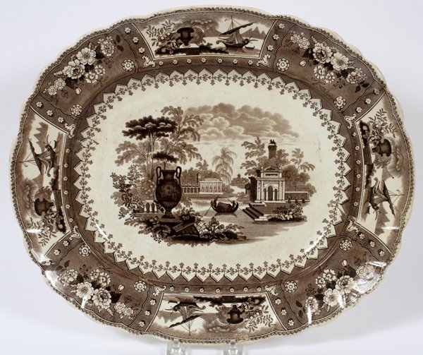ENGLISH 'CANOVA' BROWN TRANSFER PLATTER C. 1850: ENGLISH 'CANOVA' BROWN TRANSFER PLATTER, C. 1850, L 16":Ironstone. Measures L.16" x 13".