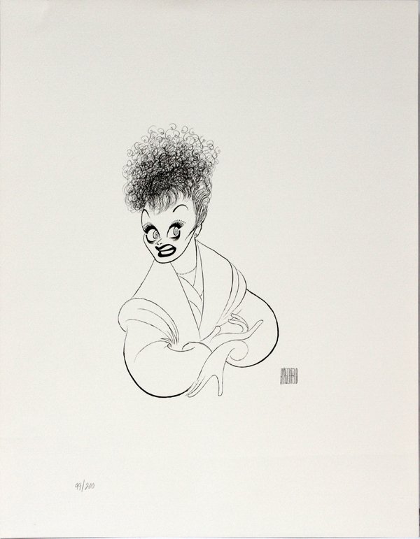 AL HIRSCHFELD LITHOGRAPH: AL HIRSCHFELD LITHOGRAPH, H 18", L 14" "I LOVE LUCY":Albert "Al" Hirschfeld [American 1903 - 2003]. A caricature of Lucille Ball of the "I Love Lucy" series. Signed and numbered edition 99/200. Unfram
